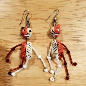 Mexican Skeleton Devil Half & Half Earings Lightweight Dia de Muertos